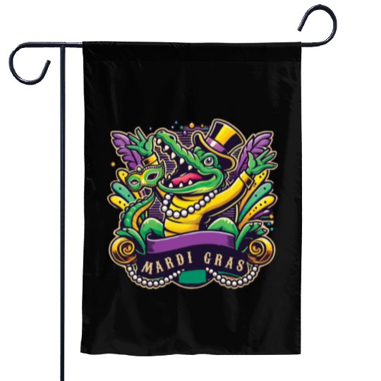 Mardi Gras Alligator Mask Celebration Vibes Garden Flags