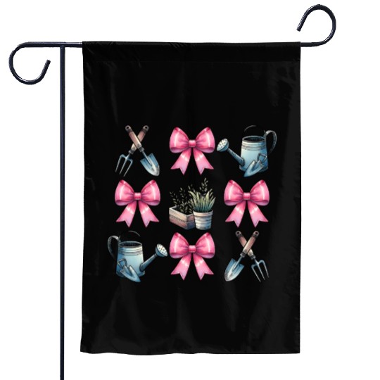 Coquette Bow Gardening Gardener Tools Plants Pink Garden Flags
