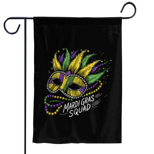Mardi Gras Squad Mask Beads Festive Vibes Garden Flags