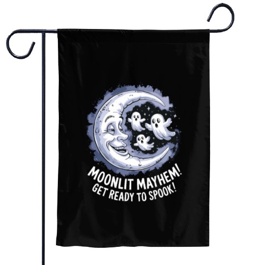 Moonlit Mayhem Ghostly Spook Under the Mondlight Garden Flags
