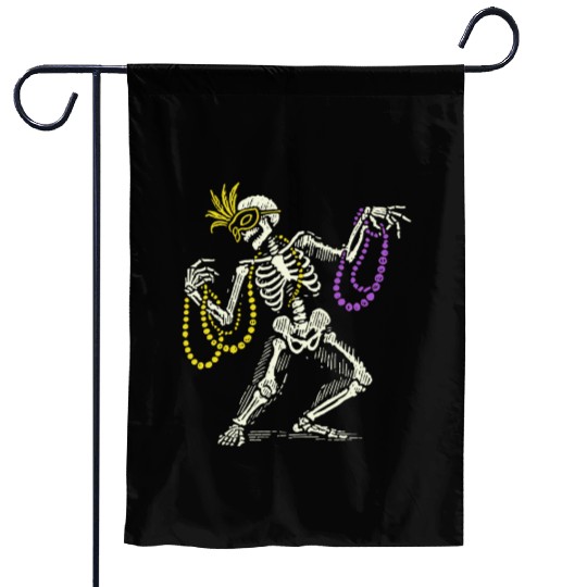 Mardi Gras Skeleton With Beads Dance Garden Flags
