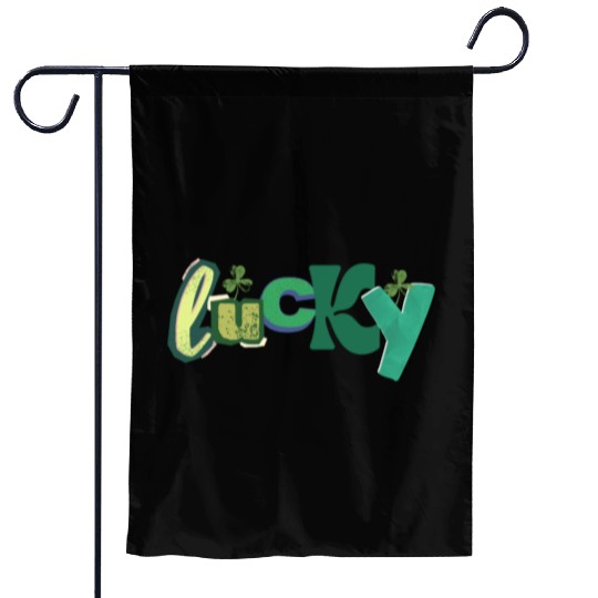 Lucky Typography with Shamrocks Garden Flags