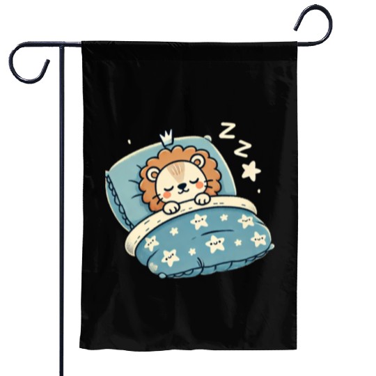 Lion Sleeping In Bed At Night Time Garden Flags