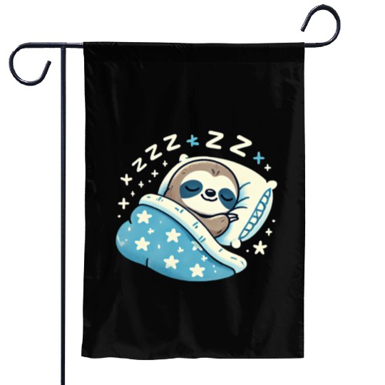 Sloth Sleeping In Bed At Night Time Garden Flags