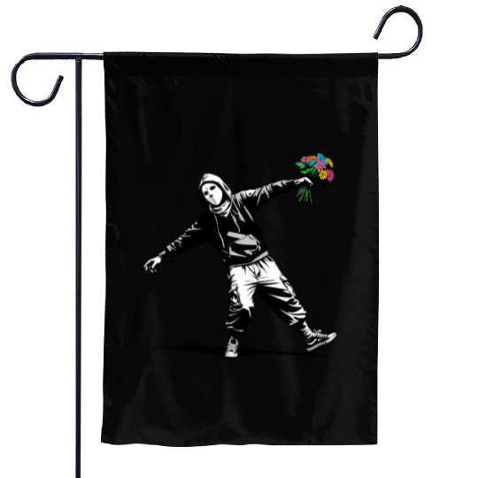 Banksy Protester Throwing Flowers Garden Flags
