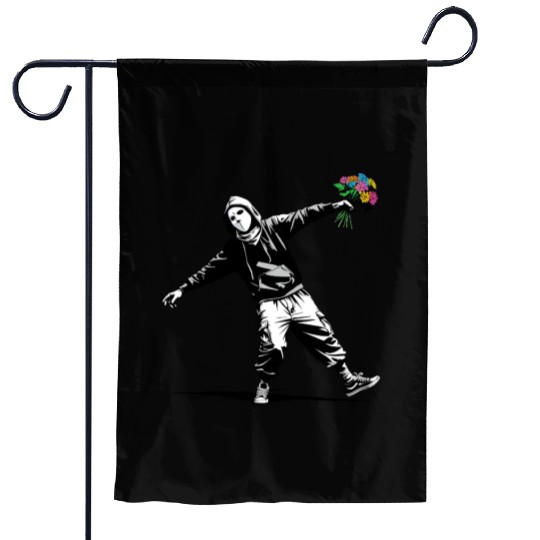 Banksy Protester Throwing Flowers Garden Flags