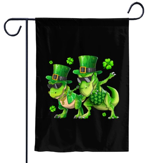 Happy St Patricks Day Dinosaur T-rex Dabbing Garden Flags