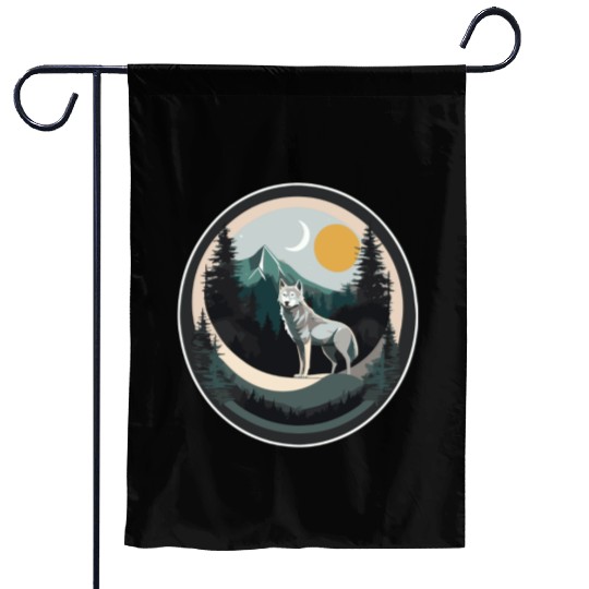 Lone Wolf Under Moonlit Sky Garden Flags