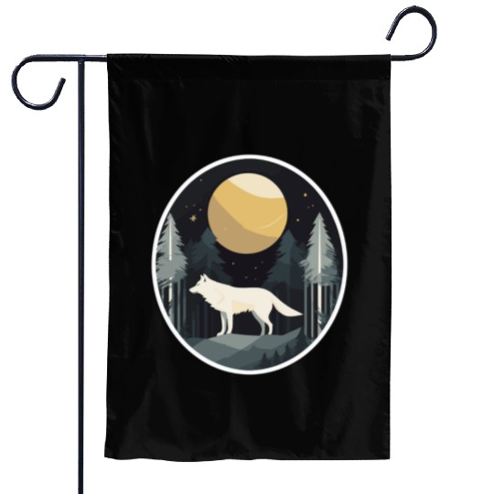 Lone Wolf Under Moonlit Sky Garden Flags