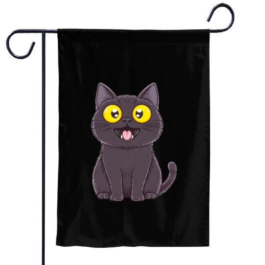 Black Surprised Kitty Garden Flags