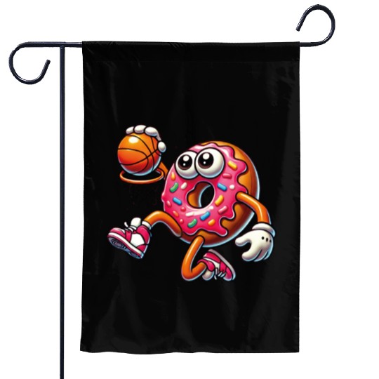 Funny Donut Dunking Cute Basketball Food Lover Garden Flags
