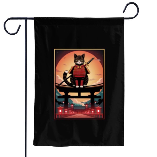 Japanese Cat Samurai Cat Garden Flags
