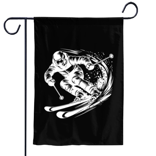 Skiing In Extreme Sport Style Downhill Skiing Garden Flags