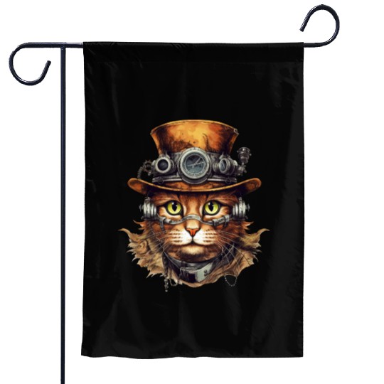 Steampunk Cat Kitten Art Fantasy Steampunk Artwork Garden Flags