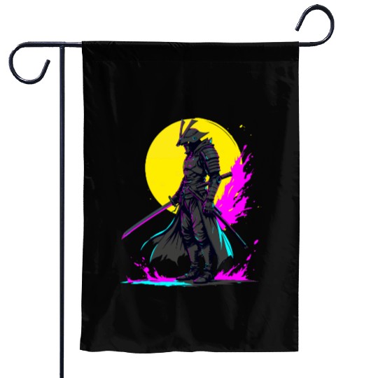 Cyberpunk Samurai Warrior Neon Art Design Garden Flags