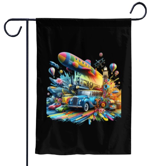 Multi-Colored Vehicles Garden Flags