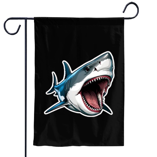 Big White Shark Attack Garden Flags