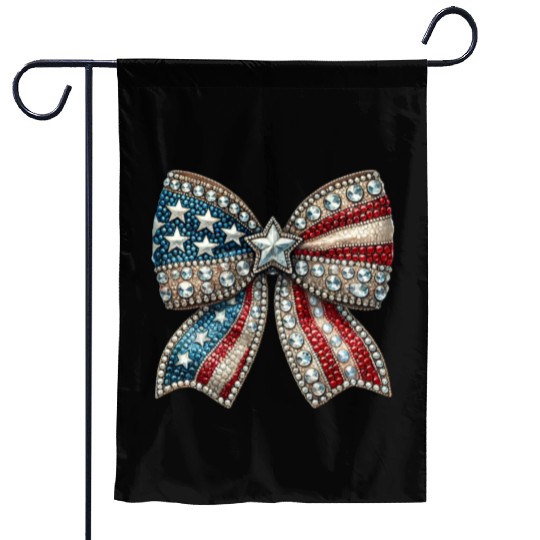 Patriotic Rhinestone Bow Garden Flags