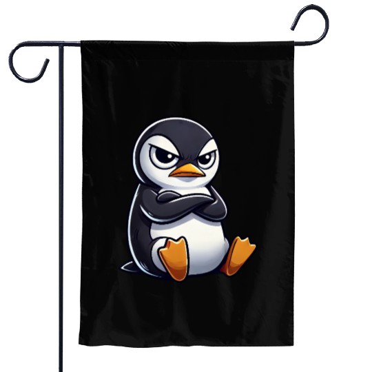 Penguin cartoon skeptical look funny Garden Flags