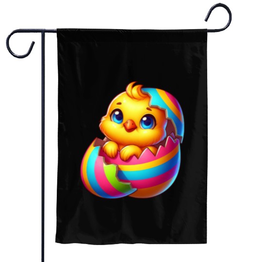 Cute Chick Cartoon Colorful Easter Egg Hatching Garden Flags