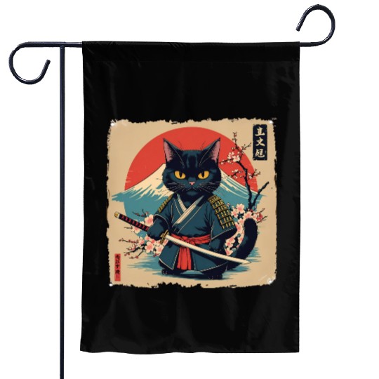 samurai cat Garden Flags