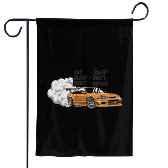 Eat Sleep Drift Repeat Garden Flags – Neon JDM Car Raci