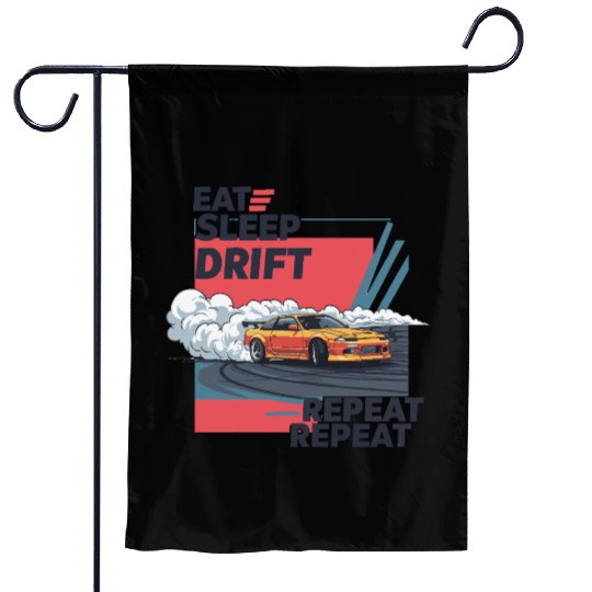 Eat Sleep Drift Repeat Garden Flags – Neon JDM Car Raci