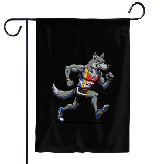 Wolf marathon runner Garden Flags