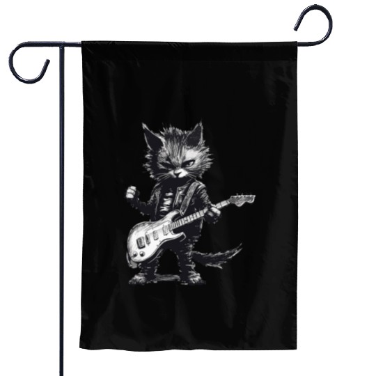 Rock And Roll Cat Guitar Garden Flags - Music Cat Garden Flags