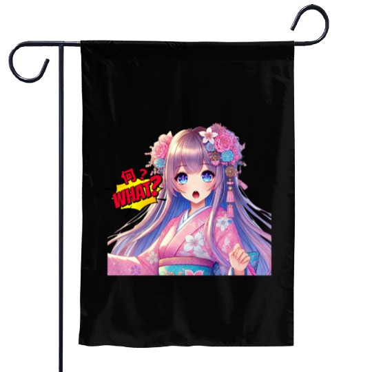 Kawaii Kimono Girl Garden Flags