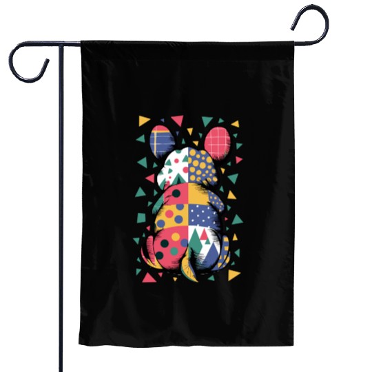 Colorful Geometric Patchwork Abstract Bunny Garden Flags