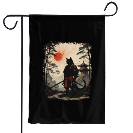 Samurai Cat Warrior Garden Flags Design