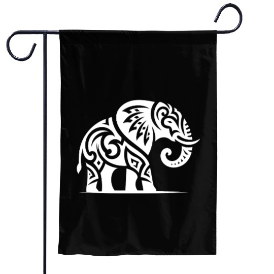 Elegant Tattoo Elephant With Large Tusks Garden Flags