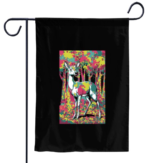 Trippy camouflage deer in the forest Garden Flags