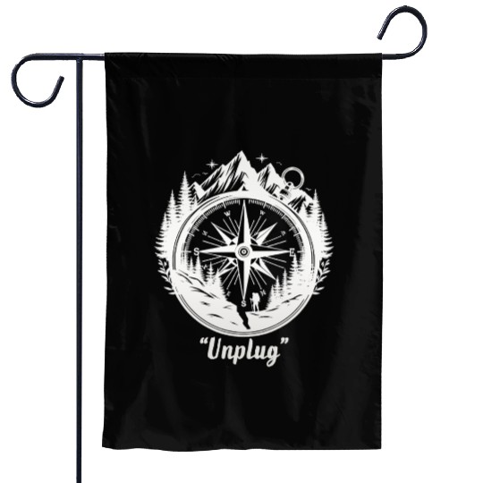 Compass Mountains Hiker, Unplug Nature Adventure Garden Flags