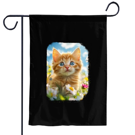 Blue-Eyed Kitten Bloom - Cutesy Pastel Nature Garden Flags