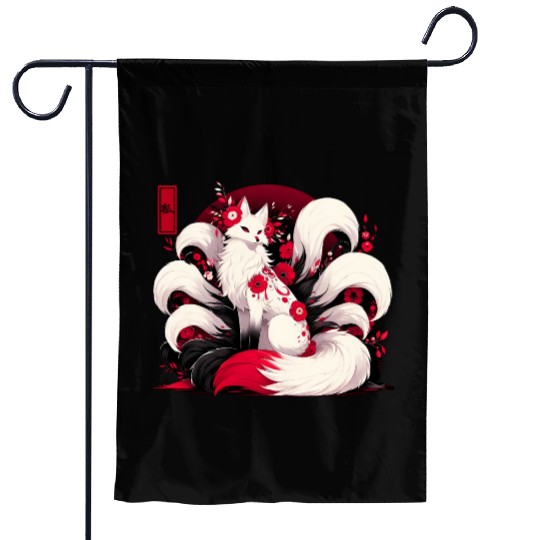 Kitsune Fox Red spider lily Flowers Japanese Nine Garden Flags