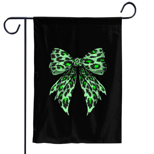 Coquette Bow Cheetah Animal Pattern Lime Green Garden Flags