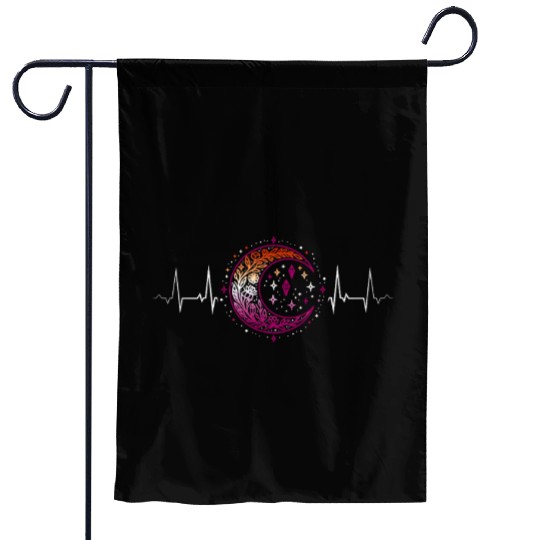 Lesbian Heartbeat Celestial Moon Pride Aesthetic Garden Flags