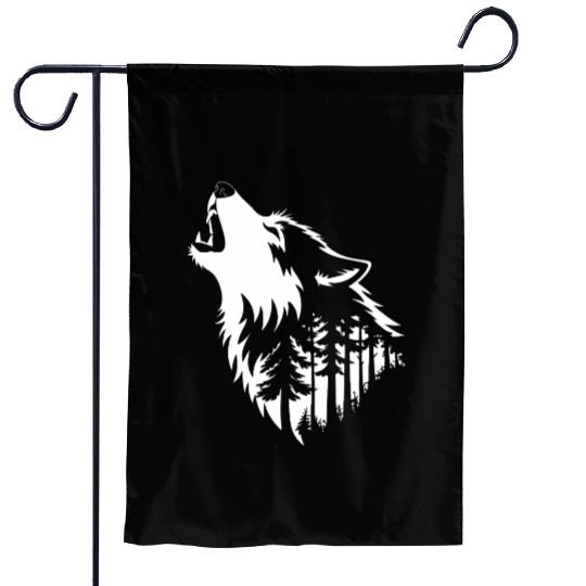 Howling Wolf & Forest Silhouette Garden Flags