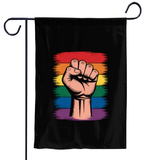 Raised Fist Pride Rainbow LGBTQ Support Rights Garden Flags