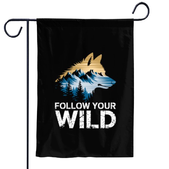 Follow Your Wild Adventure Mountain Wolf Garden Flags