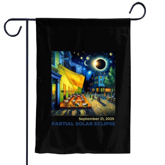 Partial Solar Eclipse Night Scene Art September Garden Flags