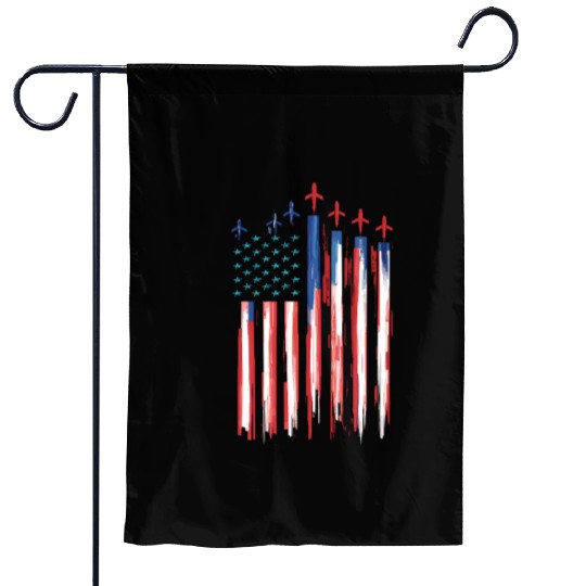 Patriotic American Flag with Aircraft and Stars Garden Flags