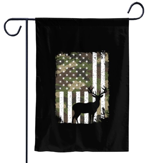 Deer Buck Hunting Camo US Flag Hunter Camouflage Garden Flags