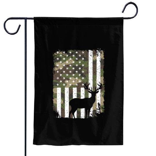 Deer Buck Hunting Camo US Flag Hunter Camouflage Garden Flags