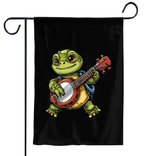 Turtle with a Guitar Garden Flags