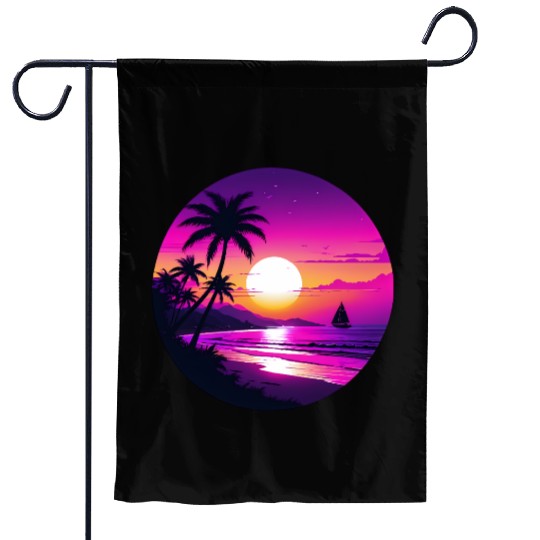 Tropical Retro Sunset Sailing Vacation Garden Flags
