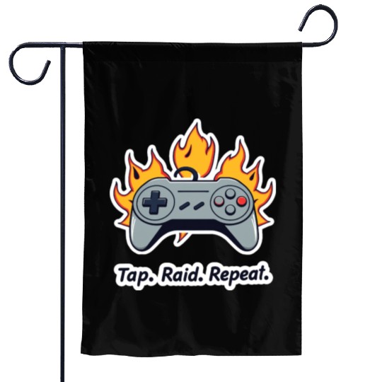 Tap. Raid. Repeat. – Retro Gamer Controller On Fir Garden Flags