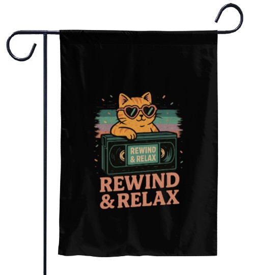 Rewind & Relax Retro Cat Vibes 80s 90s vhs TV Garden Flags